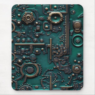 Steampunk Gear Emerald Green Retrofuturism Mouse Mat