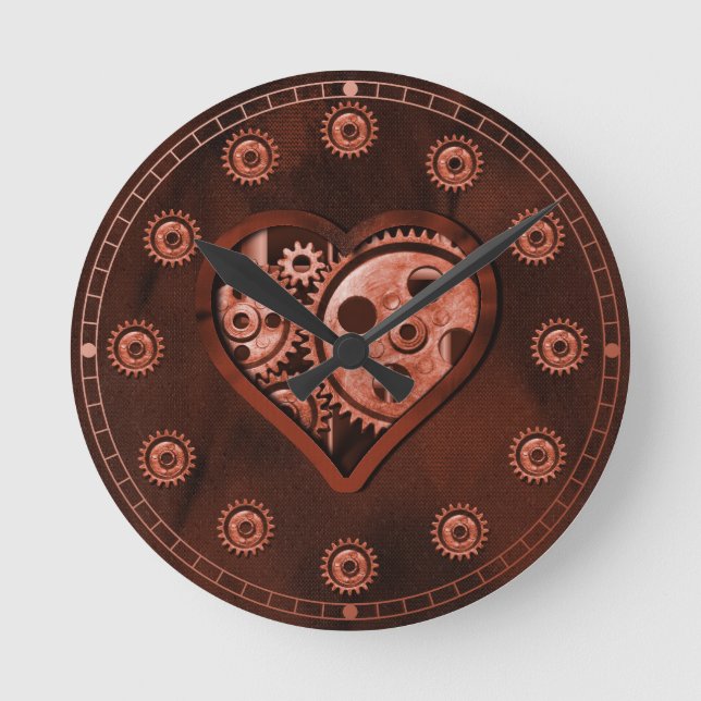 Steampunk Gear Heart Round Clock (Front)