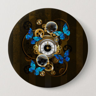 Steampunk Gears and Blue Butterflies 10 Cm Round Badge