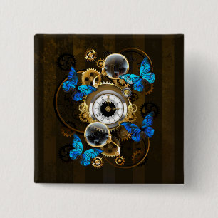 Steampunk Gears and Blue Butterflies 15 Cm Square Badge