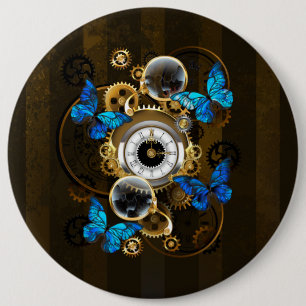 Steampunk Gears and Blue Butterflies 6 Cm Round Badge