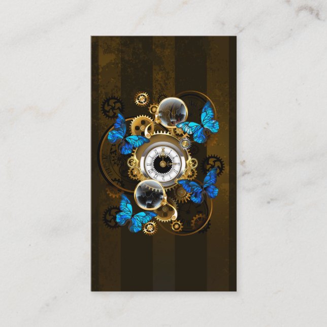 Steampunk Gears and Blue Butterflies Advice Card (Front)