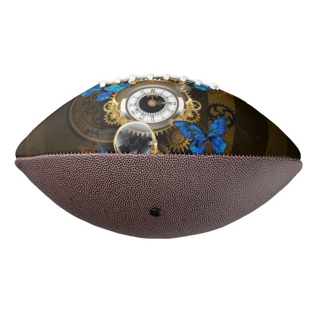 Steampunk Gears and Blue Butterflies American Football (Rotated 270)
