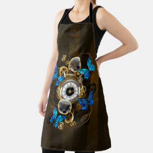 Steampunk Gears and Blue Butterflies Apron