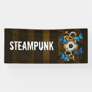 Steampunk Gears and Blue Butterflies Banner