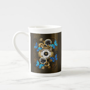 Steampunk Gears and Blue Butterflies Bone China Mug