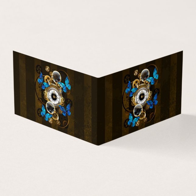 Steampunk Gears and Blue Butterflies Business Card (Outside)