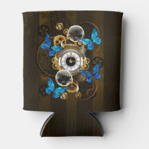 Steampunk Gears and Blue Butterflies Can Cooler
