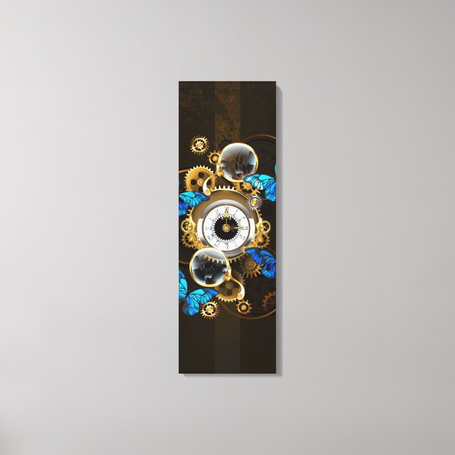 Steampunk Gears and Blue Butterflies Canvas Print (Front)