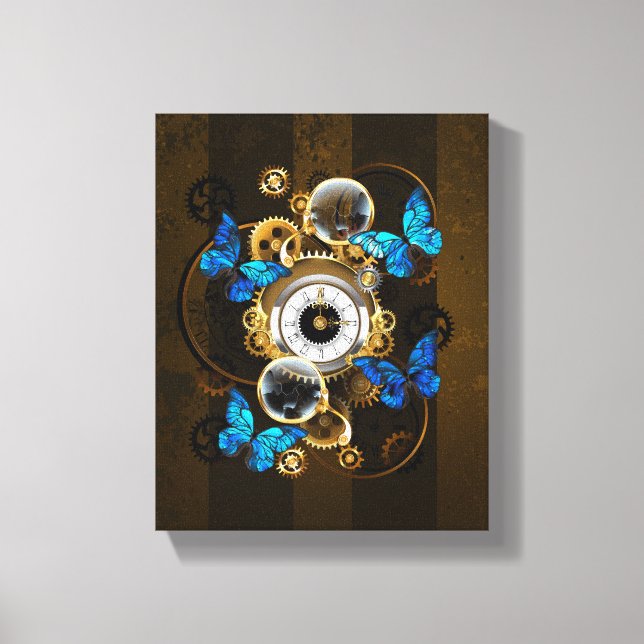 Steampunk Gears and Blue Butterflies Canvas Print (Front)
