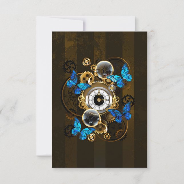 Steampunk Gears and Blue Butterflies Card (Front)