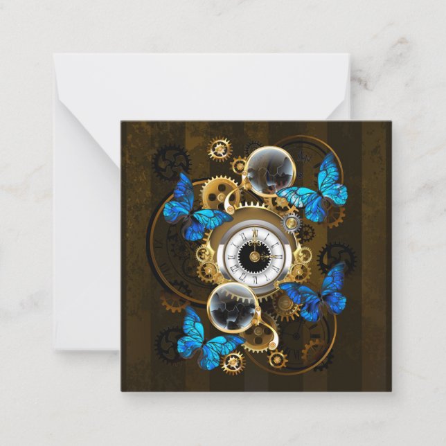Steampunk Gears and Blue Butterflies Card (Front)