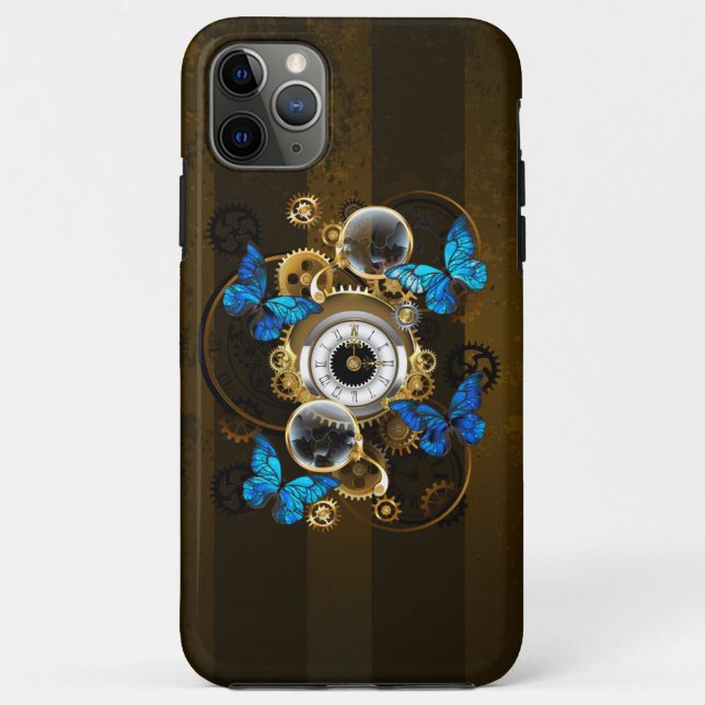 Steampunk Gears and Blue Butterflies Case-Mate iPhone Case (Back)
