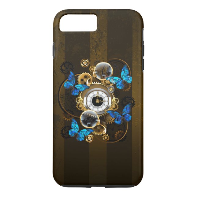 Steampunk Gears and Blue Butterflies Case-Mate iPhone Case (Back)