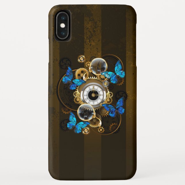 Steampunk Gears and Blue Butterflies Case-Mate iPhone Case (Back)
