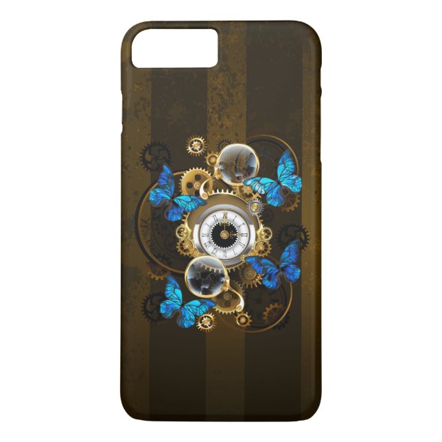 Steampunk Gears and Blue Butterflies Case-Mate iPhone Case (Back)