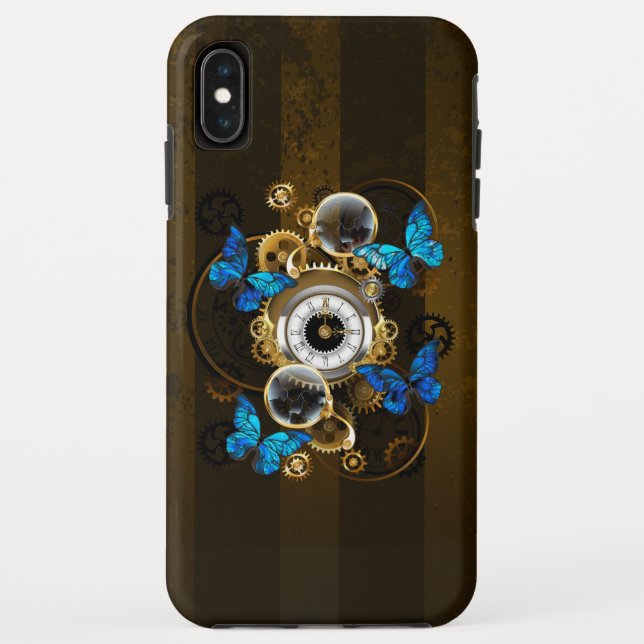 Steampunk Gears and Blue Butterflies Case-Mate iPhone Case (Back)