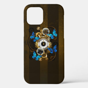 Steampunk Gears and Blue Butterflies iPhone 12 Case