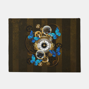 Steampunk Gears and Blue Butterflies Doormat