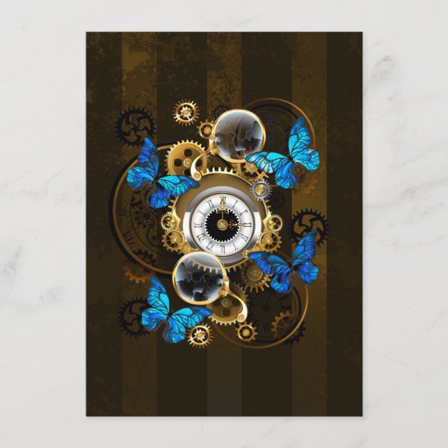 Steampunk Gears and Blue Butterflies Enclosure Card (Front)