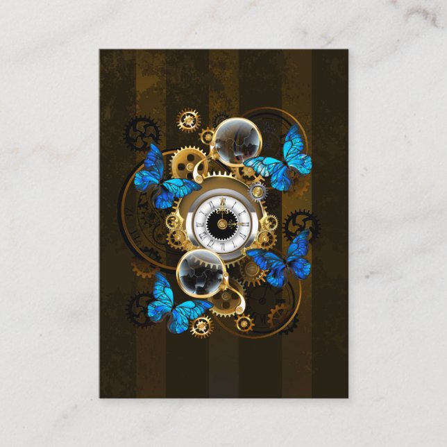 Steampunk Gears and Blue Butterflies Enclosure Card (Front)