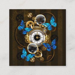 Steampunk Gears and Blue Butterflies Enclosure Card