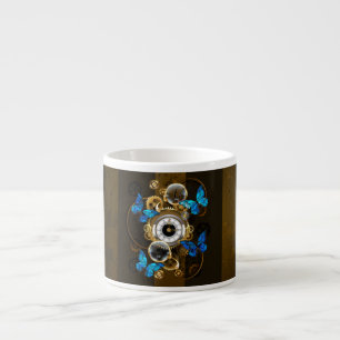 Steampunk Gears and Blue Butterflies Espresso Cup