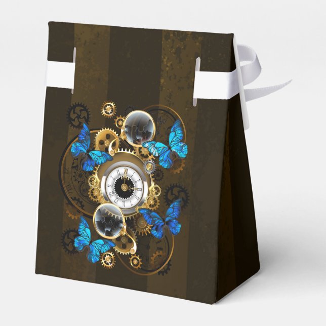 Steampunk Gears and Blue Butterflies Favour Box (Back Side)