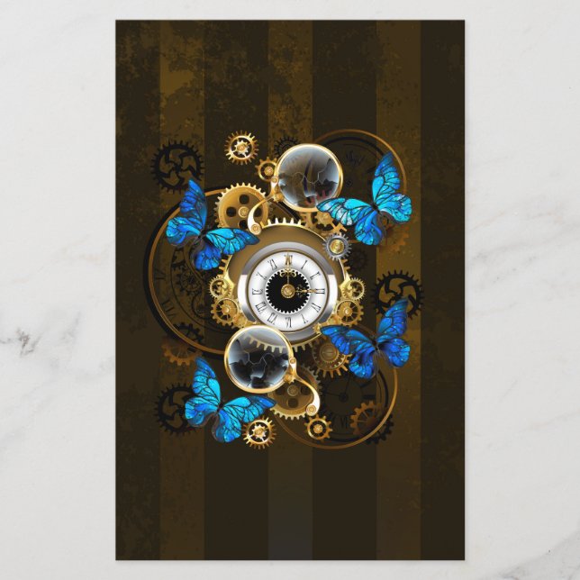 Steampunk Gears and Blue Butterflies Flyer (Front)