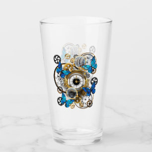 Steampunk Gears and Blue Butterflies Glass