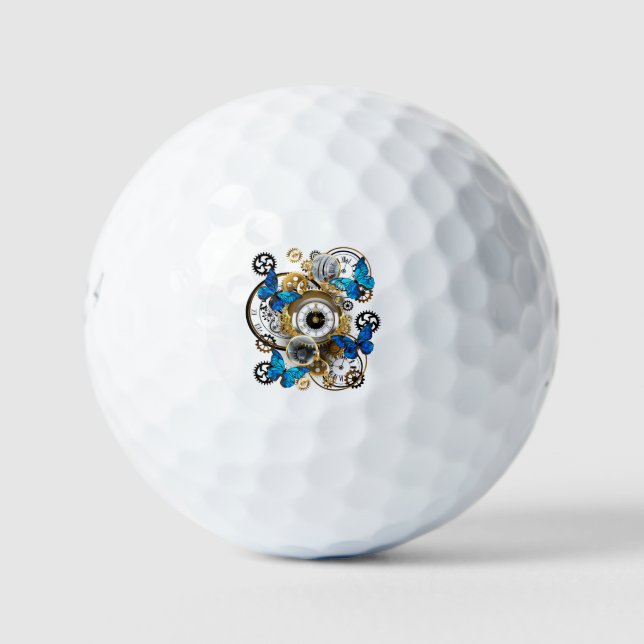 Steampunk Gears and Blue Butterflies Golf Balls (Front)
