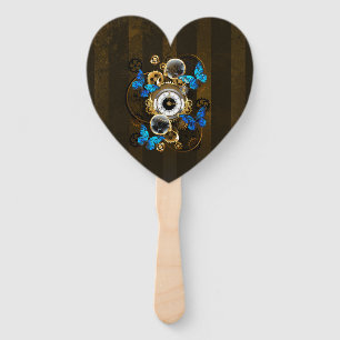 Steampunk Gears and Blue Butterflies Hand Fan