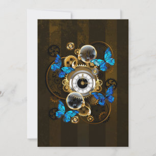 Steampunk Gears and Blue Butterflies Holiday Card