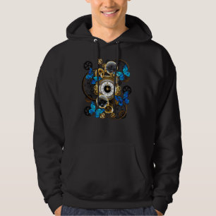Steampunk Gears and Blue Butterflies Hoodie
