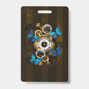 Steampunk Gears and Blue Butterflies ID Badge