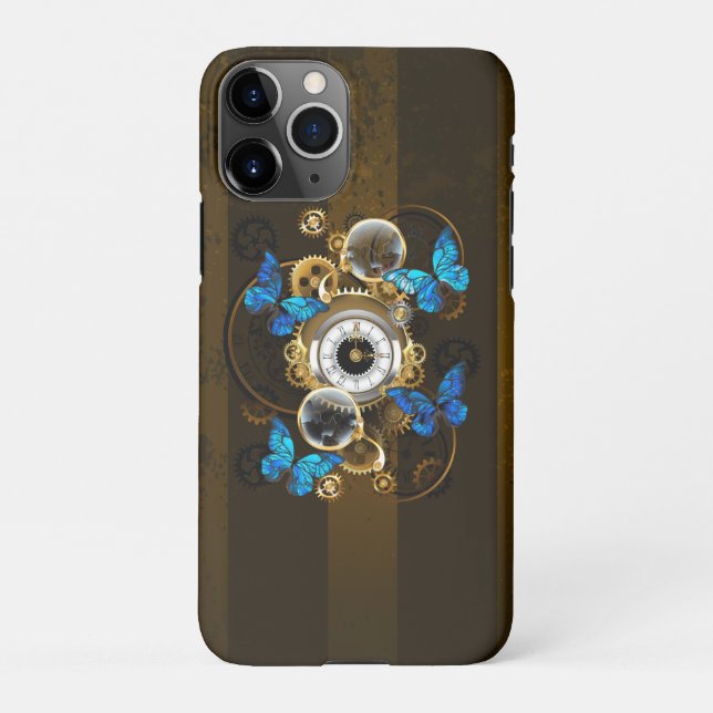 Steampunk Gears and Blue Butterflies iPhone Case (Back)