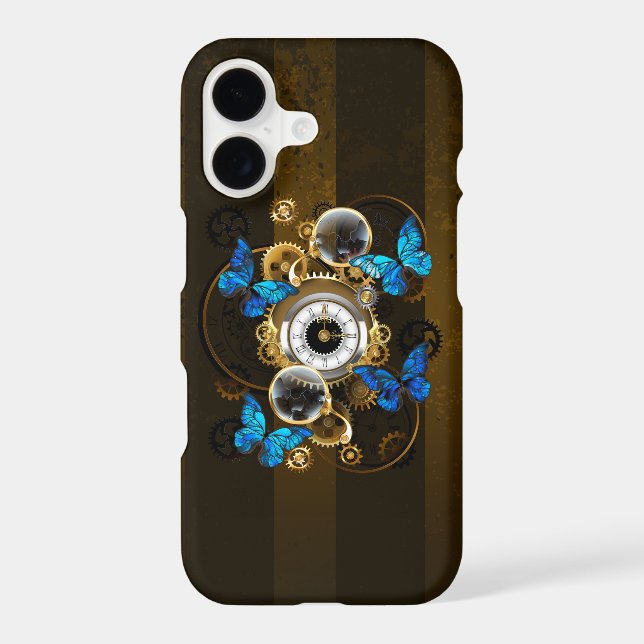 Steampunk Gears and Blue Butterflies iPhone Case (Back)
