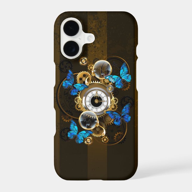 Steampunk Gears and Blue Butterflies iPhone Case (Back)