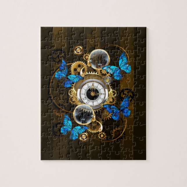 Steampunk Gears and Blue Butterflies Jigsaw Puzzle (Vertical)