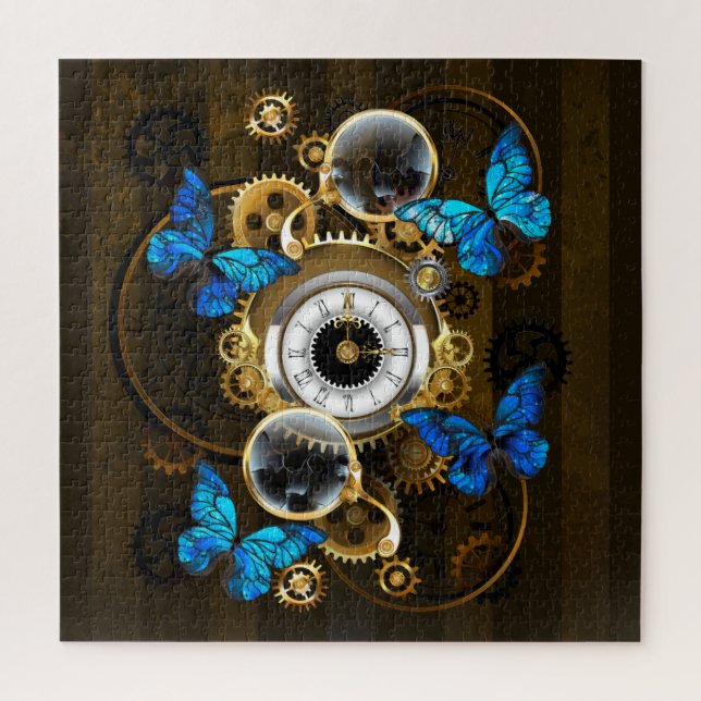 Steampunk Gears and Blue Butterflies Jigsaw Puzzle (Vertical)