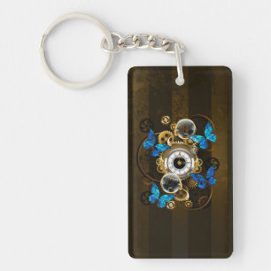 Steampunk Gears and Blue Butterflies Key Ring