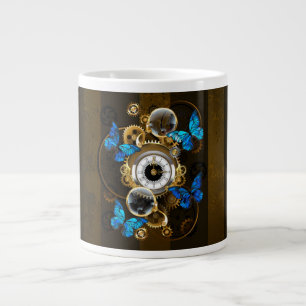 Steampunk Gears and Blue Butterflies Large Coffee Mug