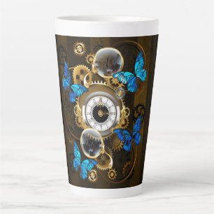 Steampunk Gears and Blue Butterflies Latte Mug