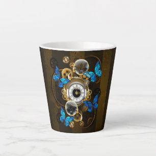 Steampunk Gears and Blue Butterflies Latte Mug