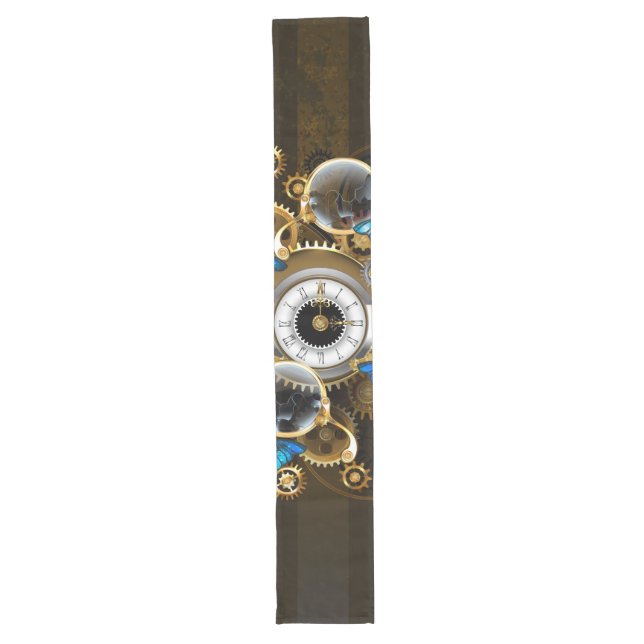 Steampunk Gears and Blue Butterflies Long Table Runner (Front)