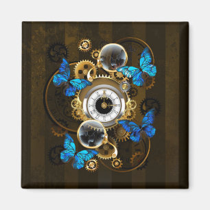 Steampunk Gears and Blue Butterflies Magnet