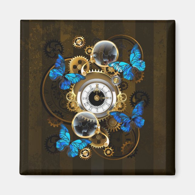 Steampunk Gears and Blue Butterflies Magnet (Front)