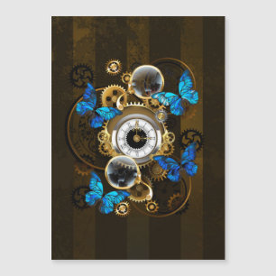 Steampunk Gears and Blue Butterflies Magnetic Invitation