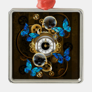 Steampunk Gears and Blue Butterflies Metal Tree Decoration