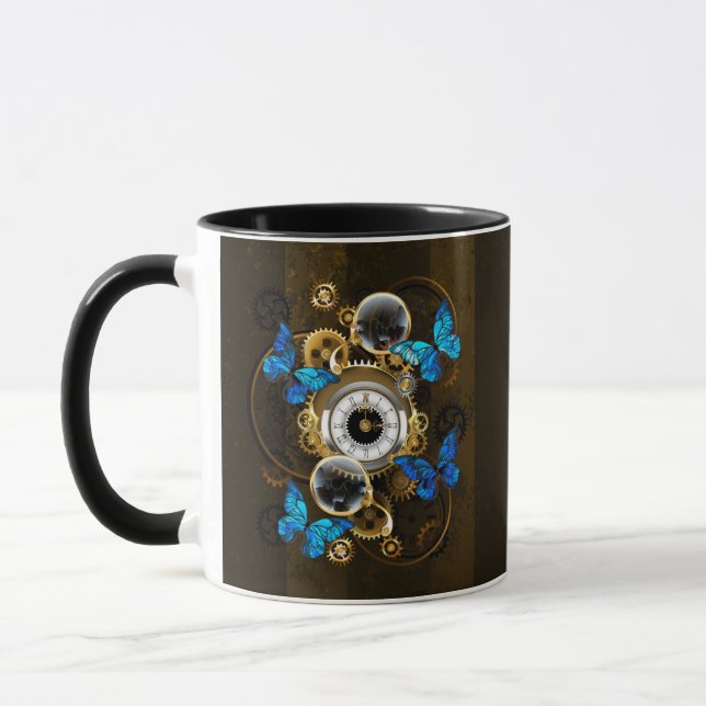 Steampunk Gears and Blue Butterflies Mug (Left)